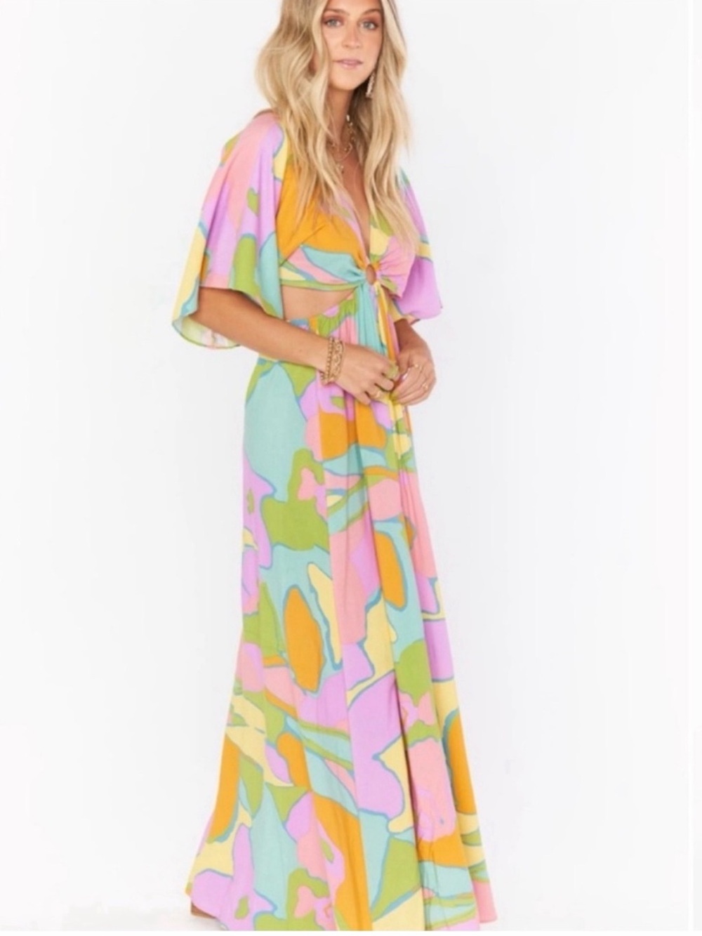 NWT Show me your Mumu Multicolor Cutout Maxi Dress - Pastel Print